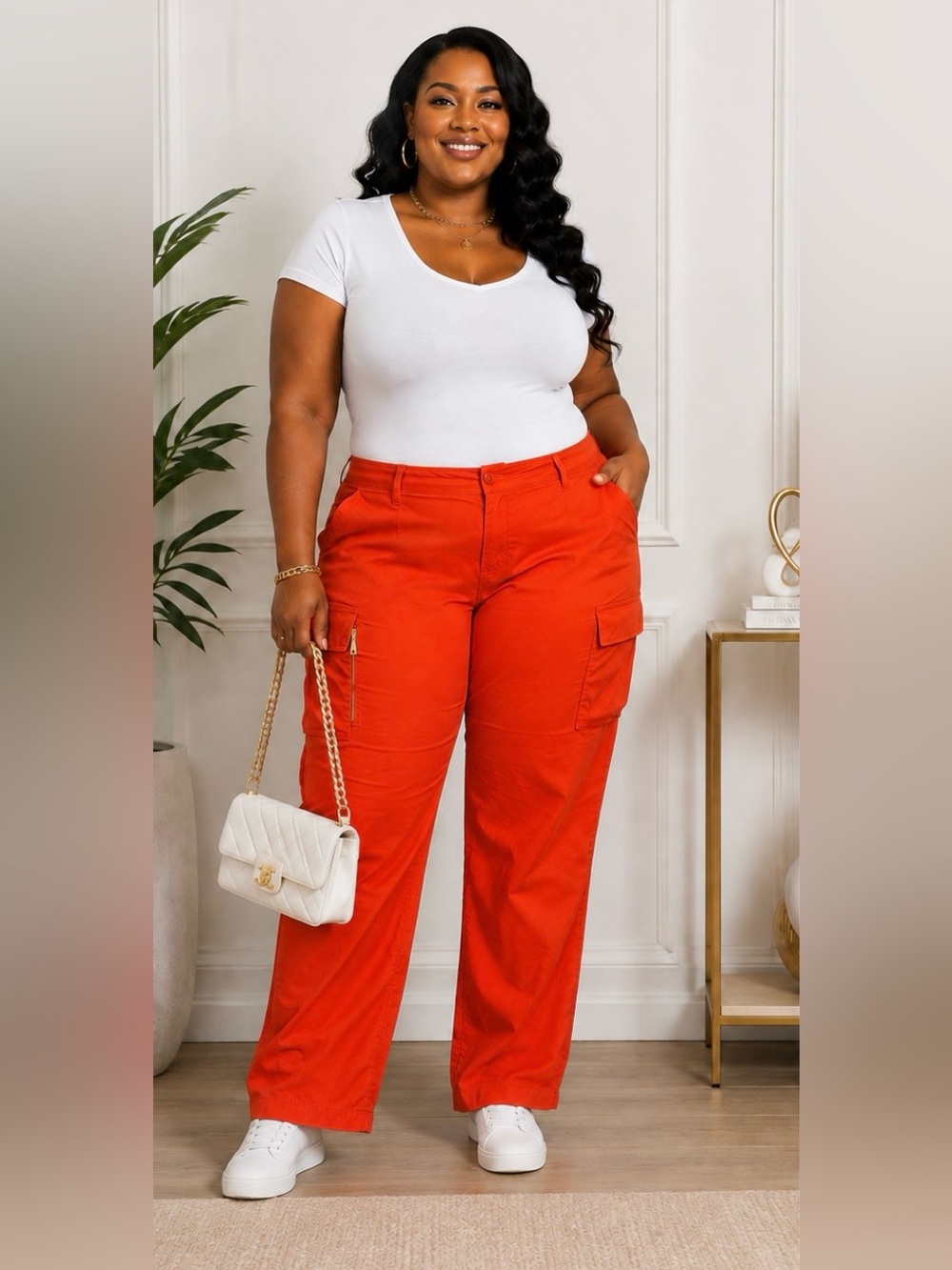 Lauren Ralph Lauren Orange-Red Wide-Leg Cargo Pants